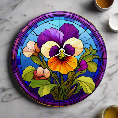 Pansy Circular Glass Suncatcher Worktop Saver